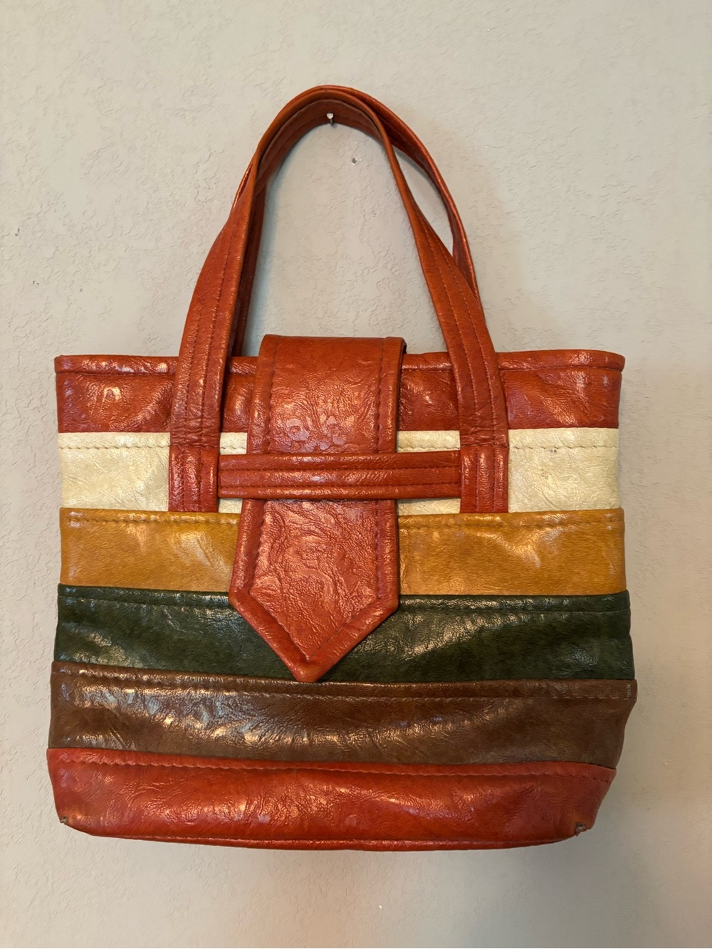 Vintage 60's Mod Style Multi-Color Leather Tote Purse